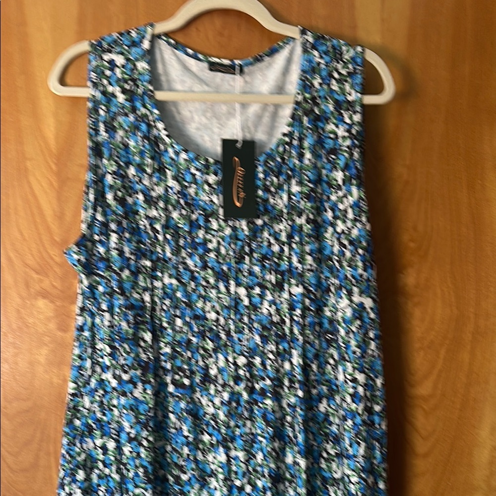 Blue and Black Patterned Sleeveless dress knee length